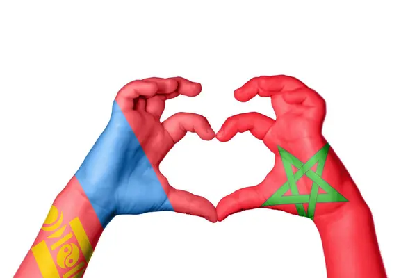 Μογγολία Μαρόκο Καρδιά Χειρονομία Χέρι Καθιστώντας Την Καρδιά Ψαλιδίζοντας Διαδρομή — Φωτογραφία Αρχείου