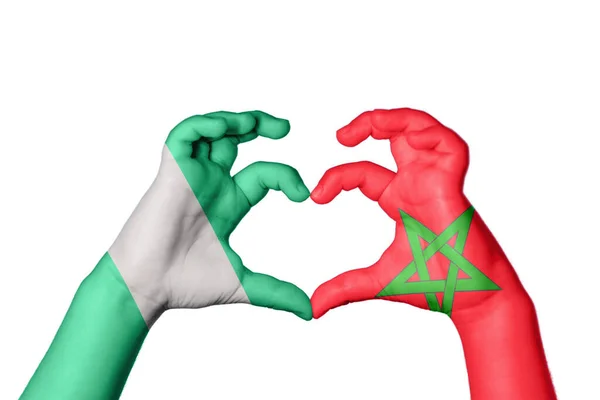 Nigeria Morocco Heart Hand Gesture Making Heart Clipping Path — Stock Photo, Image