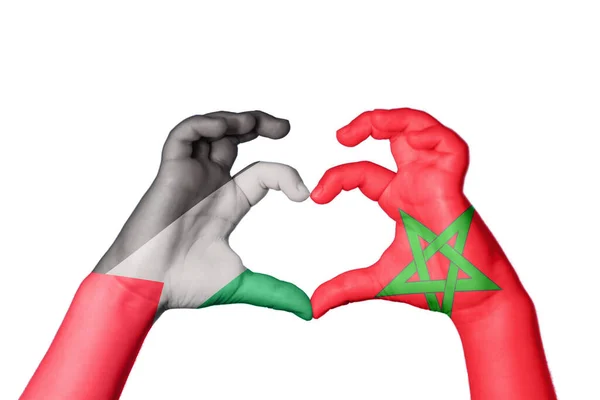 Palestine Morocco Heart Hand Gesture Making Heart Clipping Path — Stock Photo, Image