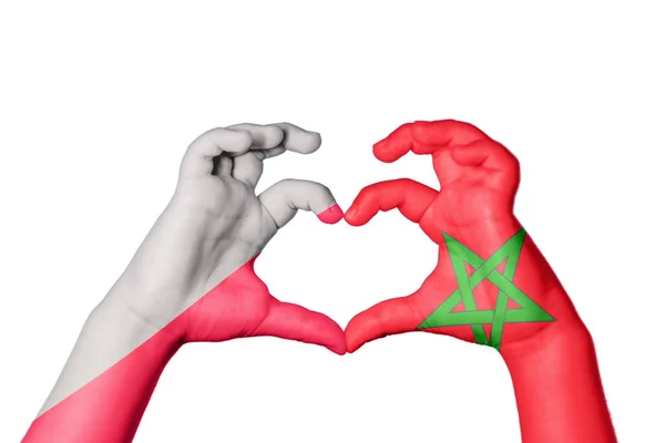 Polsko Maroko Srdce Ruční Gesto Dělat Srdce Ořezávání Stezka — Stock fotografie