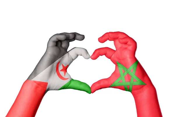 Sahrawi Arabiske Demokratiske Republik Marokko Hjerte Hånd Gestus Gør Hjerte - Stock-foto
