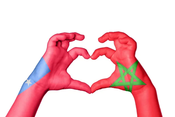 Samoa Morocco Heart Hand Gesture Making Heart Clipping Path — Stock Photo, Image