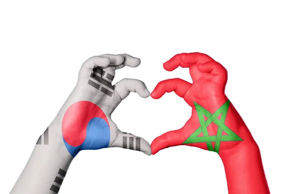 Νότια Κορέα Μαρόκο Καρδιά Χέρι Χειρονομία Καθιστώντας Την Καρδιά Ψαλίδισμα — Φωτογραφία Αρχείου
