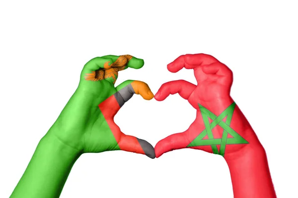 Zambia Morocco Heart Hand Gesture Making Heart Clipping Path — Stock Photo, Image