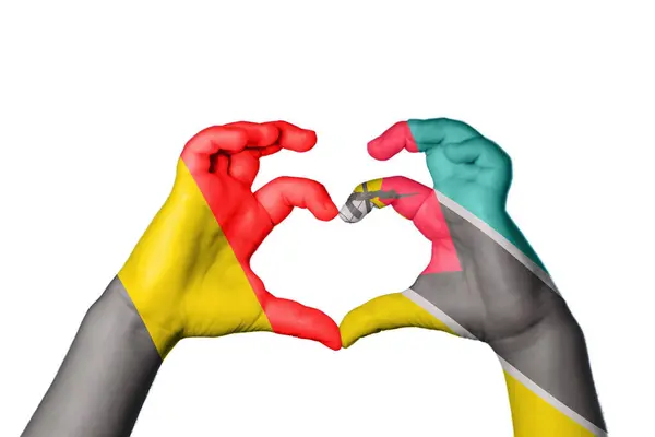 Belgium Mozambique Heart Hand Gesture Making Heart Clipping Path — Stock Photo, Image