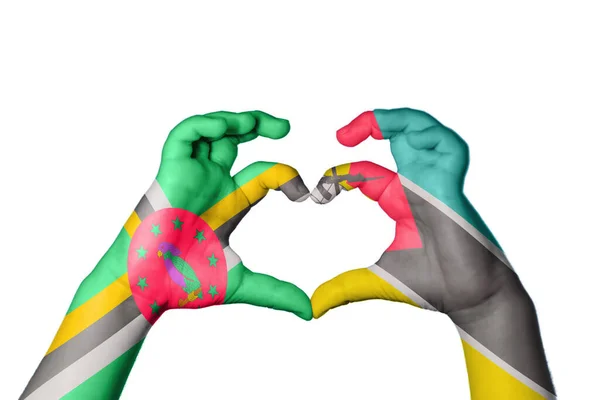 Dominica Mozambique Heart Hand Gesture Making Heart Clipping Path — Stock Photo, Image