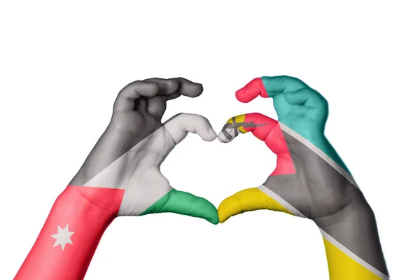 约旦莫桑比克心脏 手手势造心 收割路径 — 图库照片