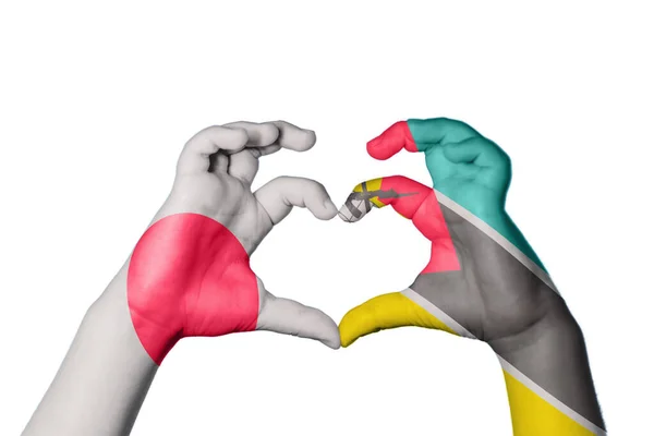 Japan Mozambique Heart Hand Gesture Making Heart Clipping Path — Stock Photo, Image