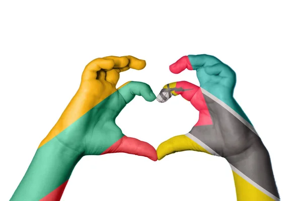 立陶宛莫桑比克心脏 手手势制造心脏 收割路径 — 图库照片