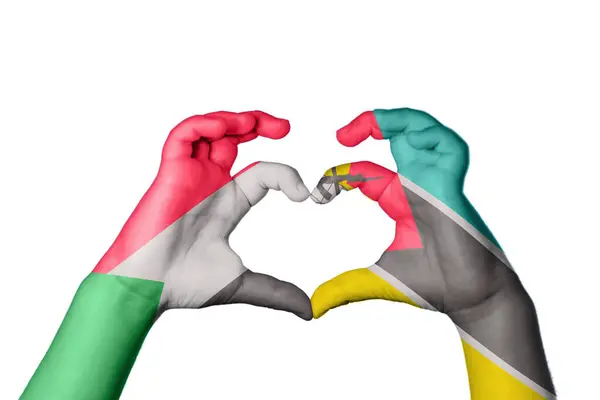 苏丹莫桑比克心脏 手举着手制造心脏 收割路径 — 图库照片