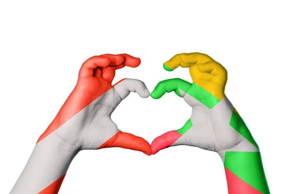 Austria Myanmar Heart Hand Gesture Making Heart Clipping Path — Stock Photo, Image