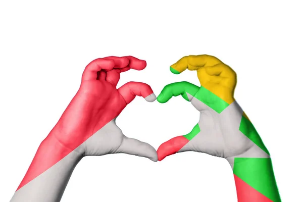 Indonesia Myanmar Heart Hand Gesture Making Heart Clipping Path — Stock Photo, Image