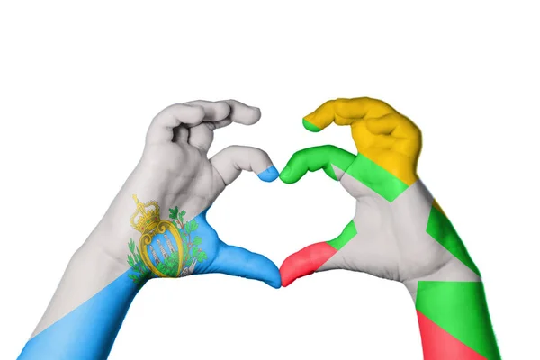 San Marino Myanmar Heart Χέρι Χειρονομία Καθιστώντας Την Καρδιά Ψαλιδίζοντας — Φωτογραφία Αρχείου