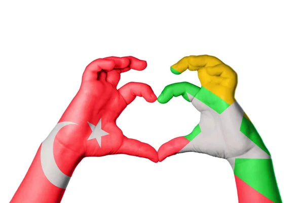 Turkey Myanmar Heart Hand Gesture Making Heart Clipping Path — Stock Photo, Image