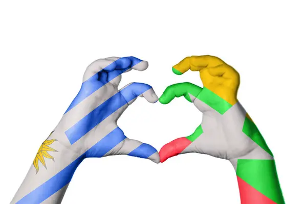 Uruguay Myanmar Heart Hand Gesture Making Heart Clipping Path — Stock Photo, Image
