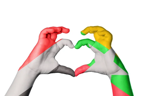 Yemen Myanmar Heart Hand Gesture Making Heart Clipping Path — Stock Photo, Image