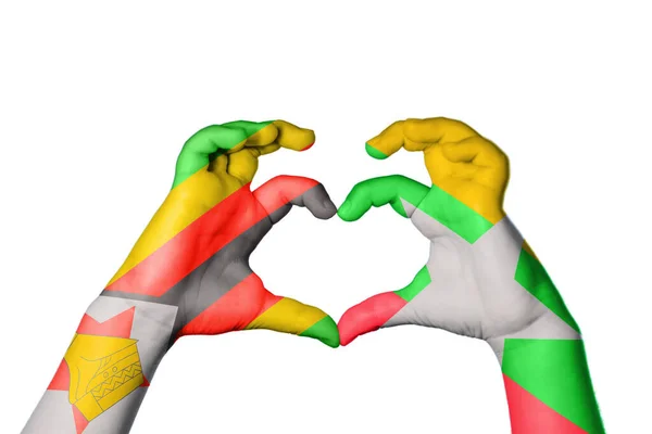 Zimbabwe Myanmar Heart Hand Gesture Making Heart Clipping Path — Stock Photo, Image