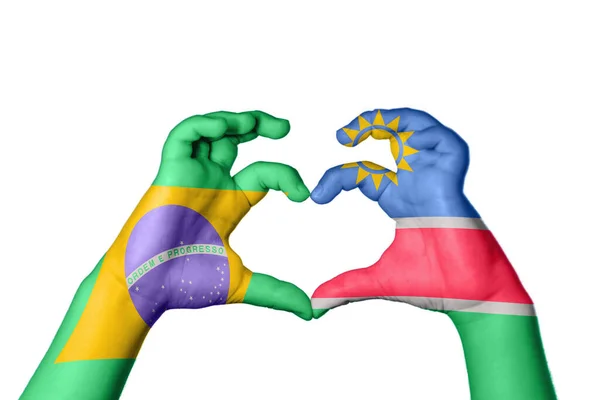 Бразилия Намибия Сердце Жест Руки Делает Сердце Клиппинг Путь — стоковое фото