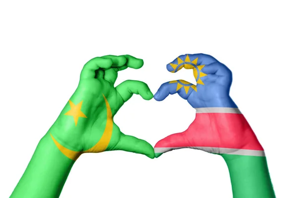 Mauritania Namibia Heart Hand Gesture Making Heart Clipping Path — Stock Photo, Image