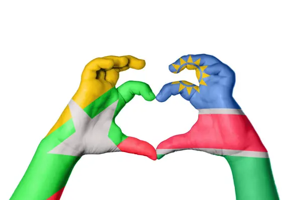 Myanmar Namibia Heart Ruční Gesto Srdce Ořezávání Cesty — Stock fotografie