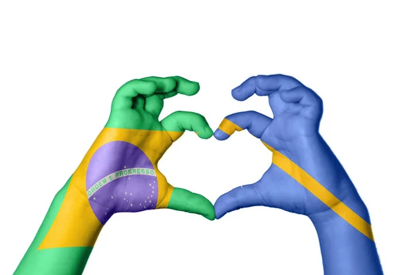 Brasilien Nauru Heart Hand Gest Att Göra Hjärta Klippning Vägen — Stockfoto