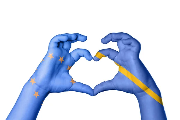 Európai Unió Nauru Szív Kézmozdulatok Készítése Szív Vágási Útvonal — Stock Fotó