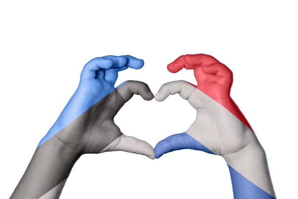 Estonia Netherlands Heart Hand Gesture Making Heart Clipping Path — Stock Photo, Image