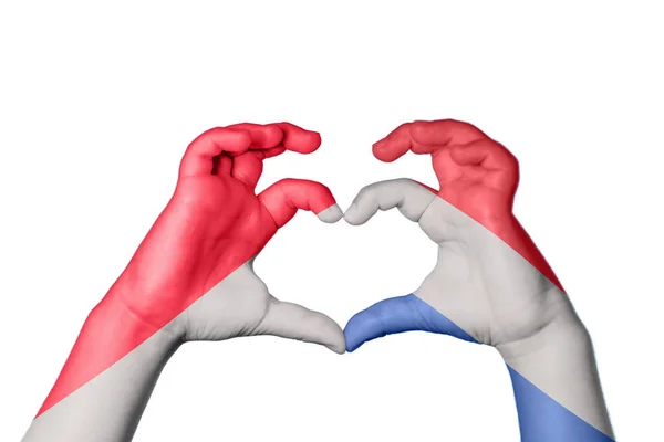 Ινδονησία Ολλανδία Καρδιά Χέρι Χειρονομία Κάνοντας Καρδιά Ψαλίδισμα Διαδρομή — Φωτογραφία Αρχείου