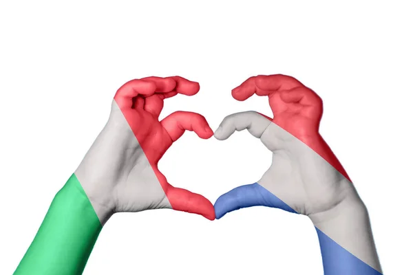 Italy Netherlands Heart Hand Gesture Making Heart Clipping Path — Stock Photo, Image