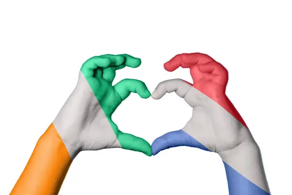 Ivory Coast Netherlands Heart Hand Gesture Making Heart Clipping Path — Stock Photo, Image
