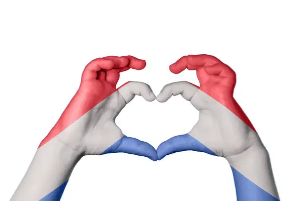 Nizozemsko Heart Ruční Gesto Tvorby Srdce Ořezávání Stezka — Stock fotografie