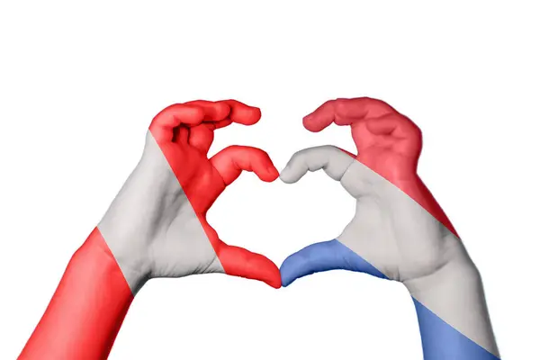Peru Nizozemsko Heart Ruční Gesto Tvorby Srdce Ořezávání Cesta — Stock fotografie