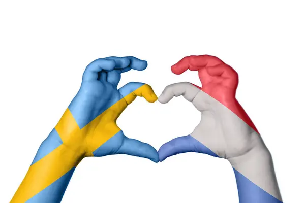 Sweden Netherlands Heart Hand Gesture Making Heart Clipping Path — Stock Photo, Image