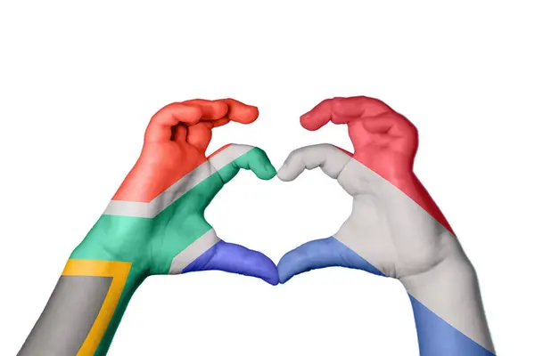 South Africa Netherlands Heart Hand Gesture Making Heart Clipping Path — Stock Photo, Image