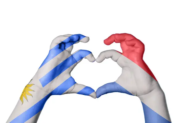 Ουρουγουάη Ολλανδία Καρδιά Χέρι Χειρονομία Κάνοντας Καρδιά Ψαλίδισμα Διαδρομή — Φωτογραφία Αρχείου
