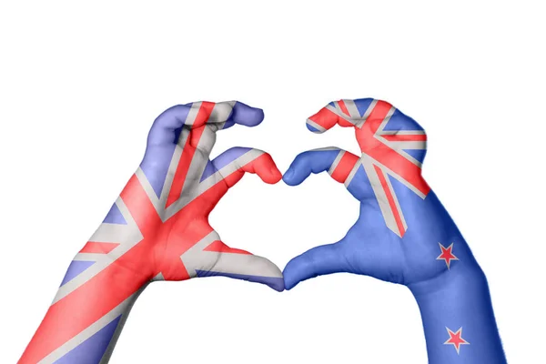 Велика Британія Нова Зеландія Серце Жест Рук Робить Серце Відсікаючий — стокове фото