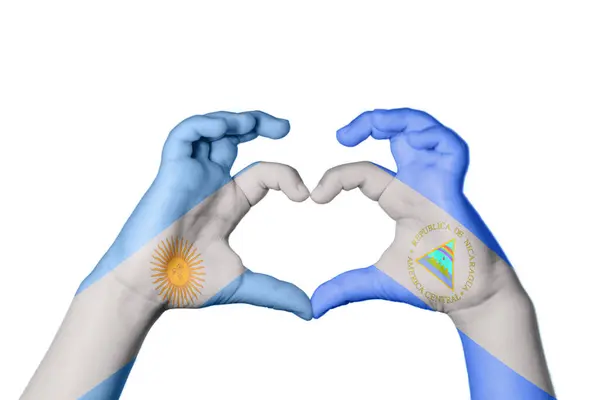 阿根廷尼加拉瓜心脏 手手势制造心脏 收割路径 — 图库照片