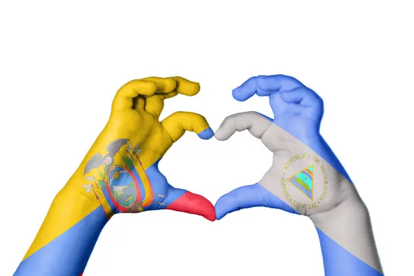 厄瓜多尔尼加拉瓜心脏 手手势造心 收割路径 — 图库照片