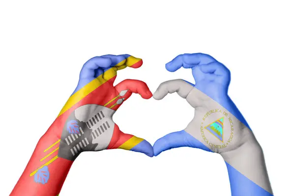Eswatini Nicaragua Heart Handgest Som Gör Hjärtat Klippväg — Stockfoto