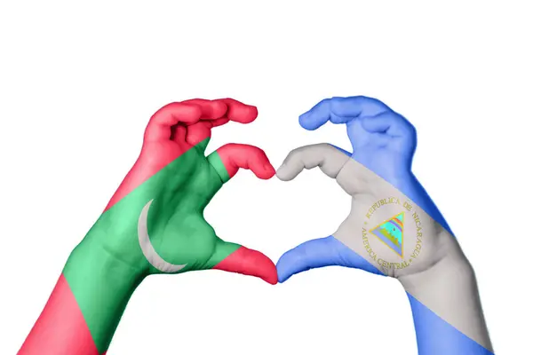 Мальдіви Нікарагуа Серце Жест Рук Робить Серце Відсічний Контур — стокове фото