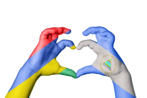 Mauritius Nicaragua Hart Hand Gebaar Maken Hart Knippad — Stockfoto