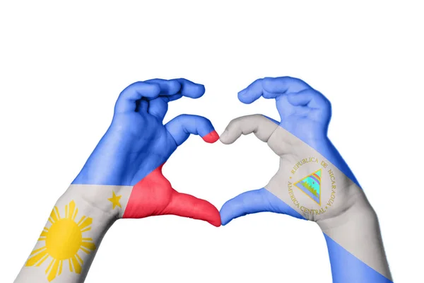 Φιλιππίνες Νικαράγουα Καρδιά Χέρι Χειρονομία Κάνοντας Καρδιά Κλίπινγκ Path — Φωτογραφία Αρχείου