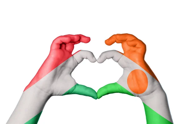 Magyarország Niger Heart Kéz Gesztus Készítés Szív Vágás — Stock Fotó