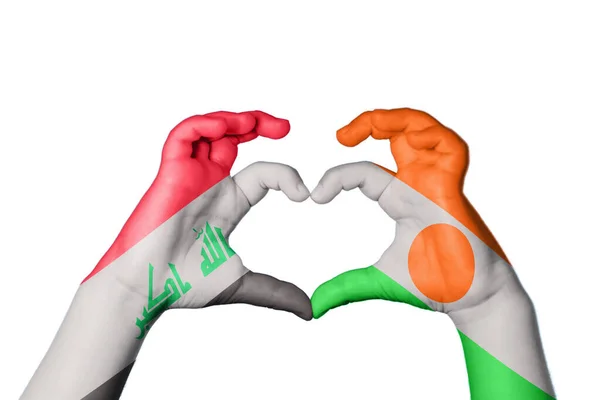 Iraq Niger Heart Hand Gesture Making Heart Clipping Path — Stock Photo, Image