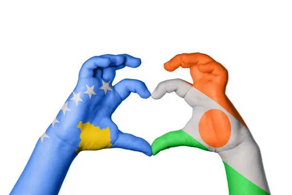 Kosovo Niger Heart Hand Gesture Making Heart Clipping Path — Stock Photo, Image