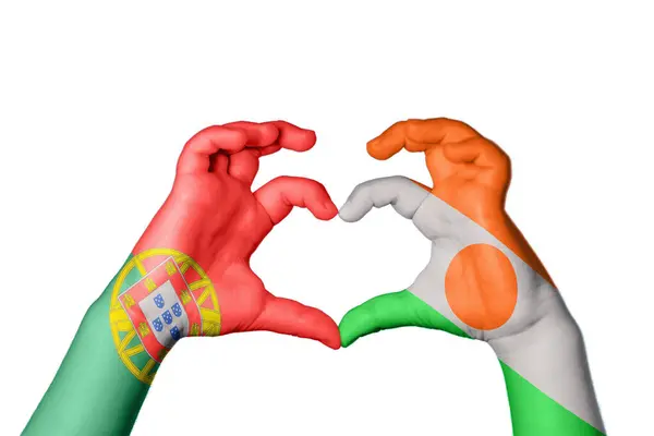Portugal Niger Heart Hand Gesture Making Heart Clipping Path — стоковое фото