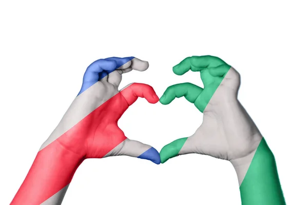 Costa Rica Nigeria Heart Hand Gesture Making Heart Clipping Path — Stock Photo, Image