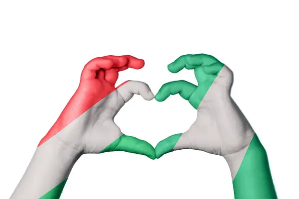 Hungary Nigeria Heart Hand Gesture Making Heart Clipping Path — Stock Photo, Image