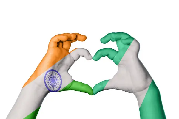 Indien Nigeria Heart Hand Gest Att Göra Hjärta Klippning Path — Stockfoto