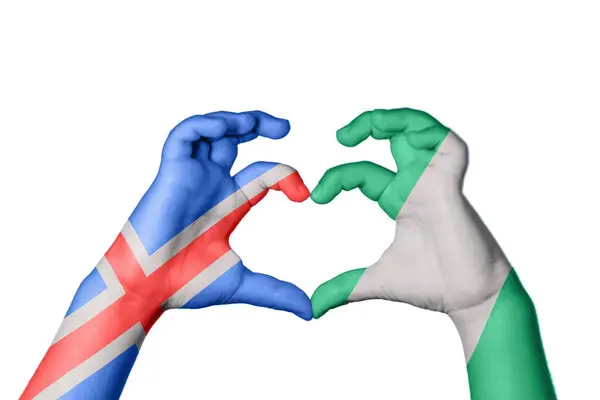 Ισλανδία Νιγηρία Καρδιά Χέρι Χειρονομία Καθιστώντας Την Καρδιά Ψαλίδισμα Διαδρομή — Φωτογραφία Αρχείου